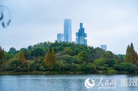 城市地標(biāo)與綠水青山相得益彰。人民網(wǎng) 陽茜攝