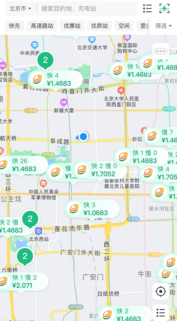 中新財(cái)經(jīng)查詢相關(guān)充電APP發(fā)現(xiàn)，電價(jià)平峰時(shí)段，快充樁的價(jià)格普遍在1.4元度左右。