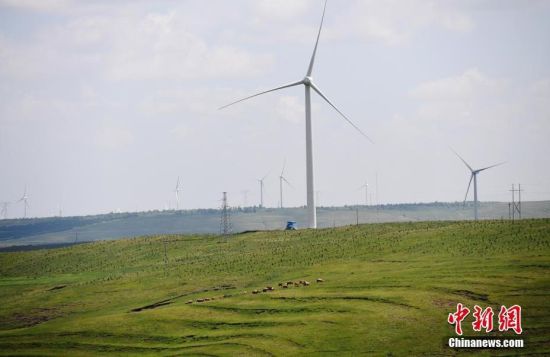 6月28日，河北張家口張北草原上大片風(fēng)力發(fā)電的“風(fēng)車”規(guī)模宏大。 中新社記者 楊艷敏 攝