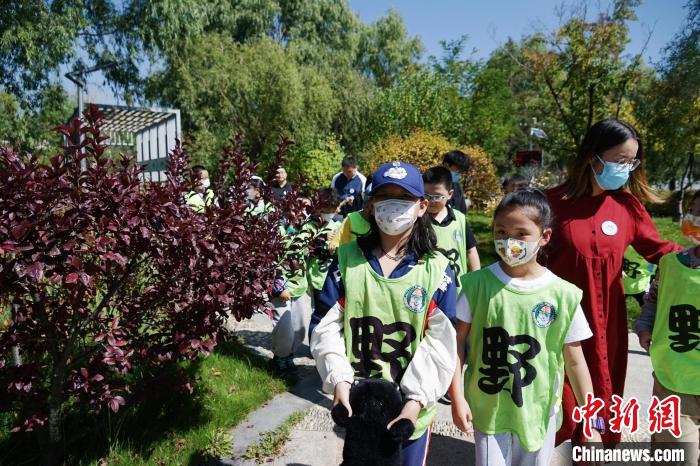 圖為小朋友在青海西寧湟水國(guó)家濕地公園內(nèi)認(rèn)識(shí)植物?！●R銘言 攝