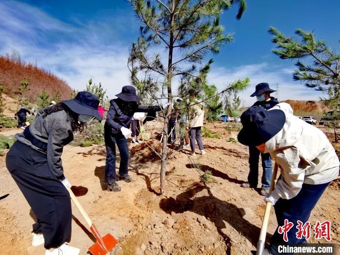 圖為西寧市城東區(qū)干部職工參加義務(wù)植樹?！?zhí)砀?攝