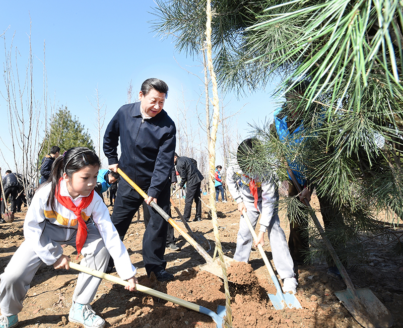 2015年4月3日，習(xí)近平總書記同大家一起植樹。