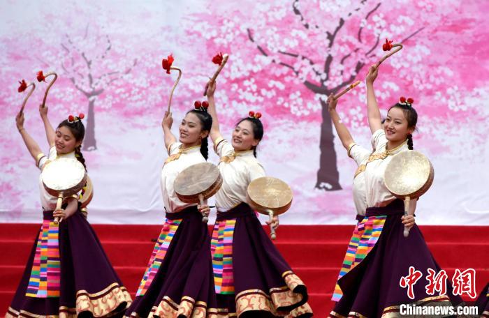 3月28日，西藏林芝第二十屆桃花旅游文化節(jié)開幕式上的文藝表演。　李林 攝